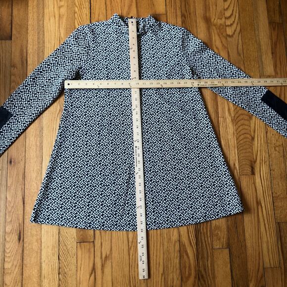 Tyler Boe EUC Women's Black Geo Print Mock Neck Dress Faux Leather Accents S - Picture 2 of 7